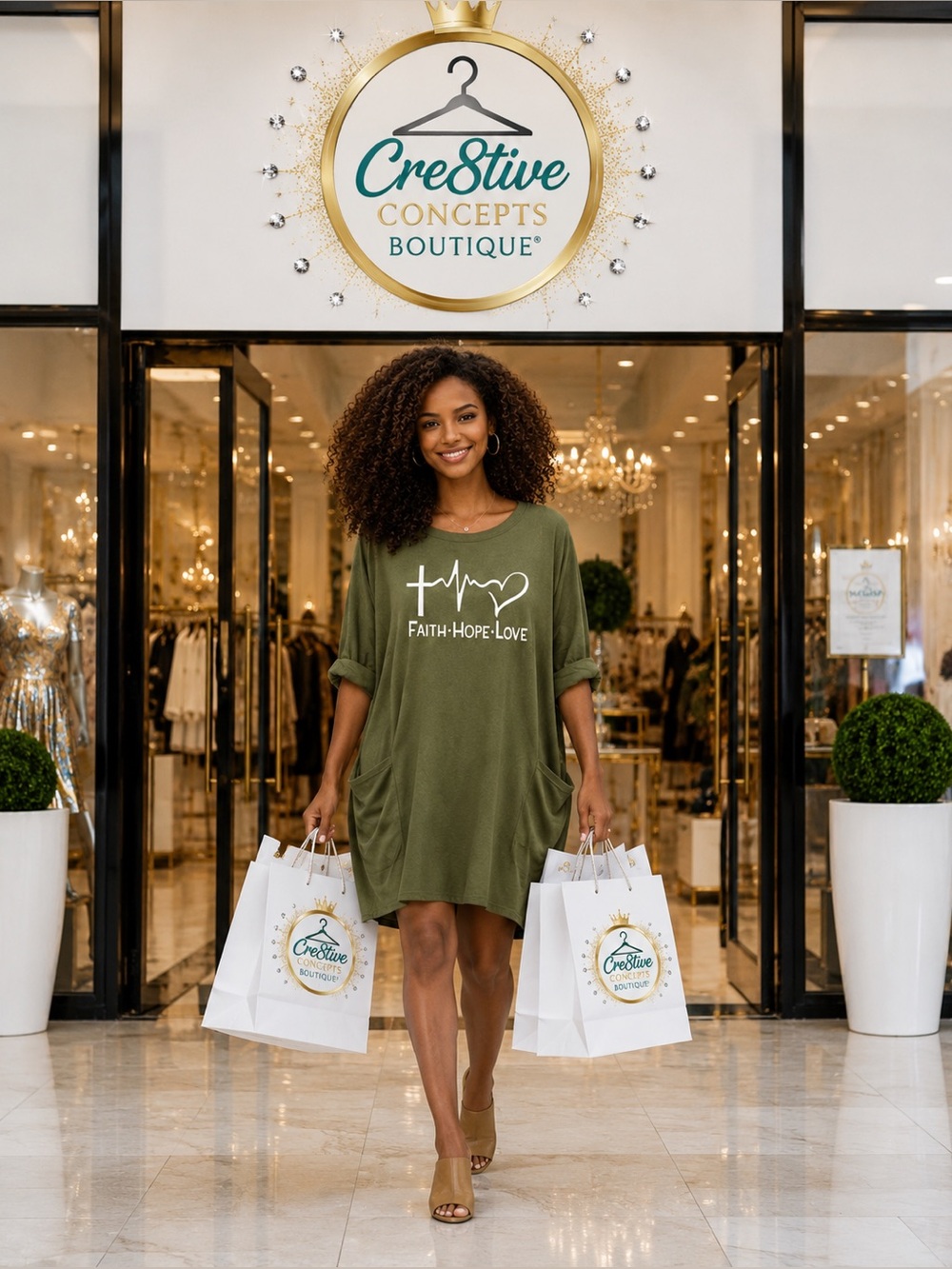 FAITH🫶🏻HOPE🫶🏻LOVE Beautiful Oversized Tunic Dress w/pockets-Olive